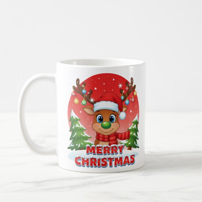 Caneca De Café Renas de Natal Fofas com Ornamentos de Chapéu de P (Esquerda)