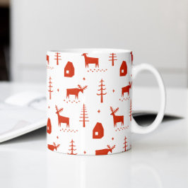 Caneca De Café renas de Natal. Padrão de animais da floresta verm