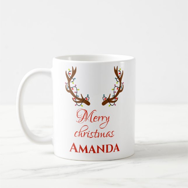 Caneca De Café Renas personalizadas - Feliz Natal (Esquerda)
