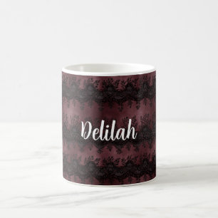 Caneca De Café Renda Falsa Preta Burgundy
