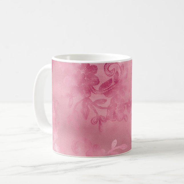 Caneca De Café Renda Rosa Chic (Frente Esquerda)