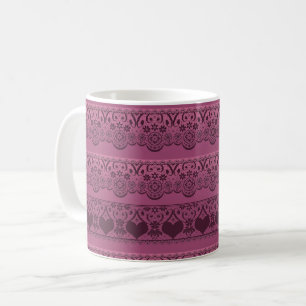 Caneca De Café Renda vintage rosa marrom com abertura para decora