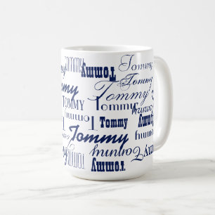 Caneca De Café Repetindo o nome azul em branco