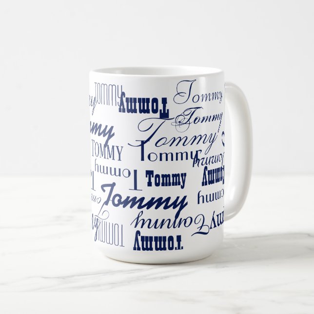 Caneca De Café Repetindo o nome azul em branco (Frente Esquerda)