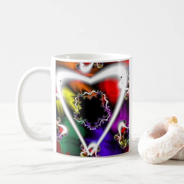 Caneca De Café Reproduzir | Arte Fractal Arco-Íris (Com Donut)