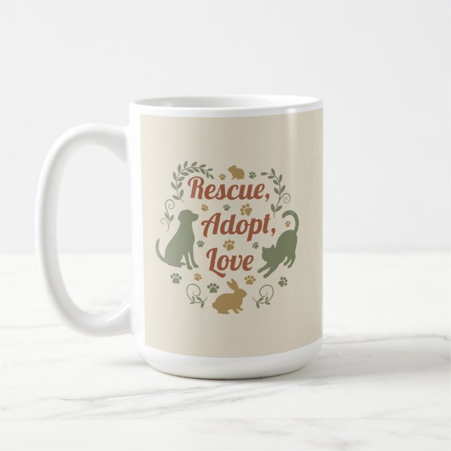 Caneca De Café Rescue, Adopt, Love (Esquerda)