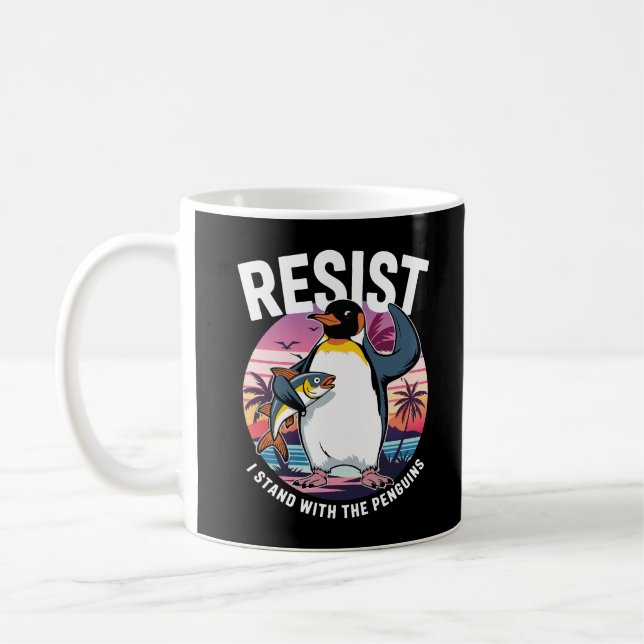 Caneca De Café Resistir Eu Fico Com Pinguins Retro Engraçado Ping (Esquerda)