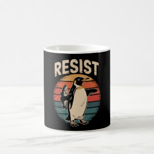 Caneca De Café Resistir Pinguins Ativismo Protesto Tarifas Retro