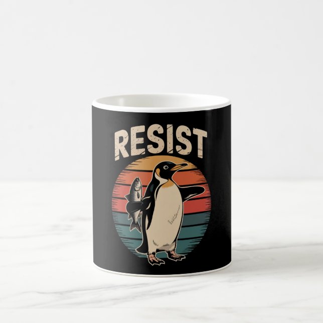 Caneca De Café Resistir Pinguins Ativismo Protesto Tarifas Retro (Centro)