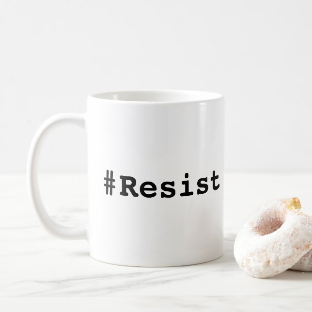 Caneca De Café #Resistir, Texto Preto Negrito Negrito em Lâmpada  (Com Donut)