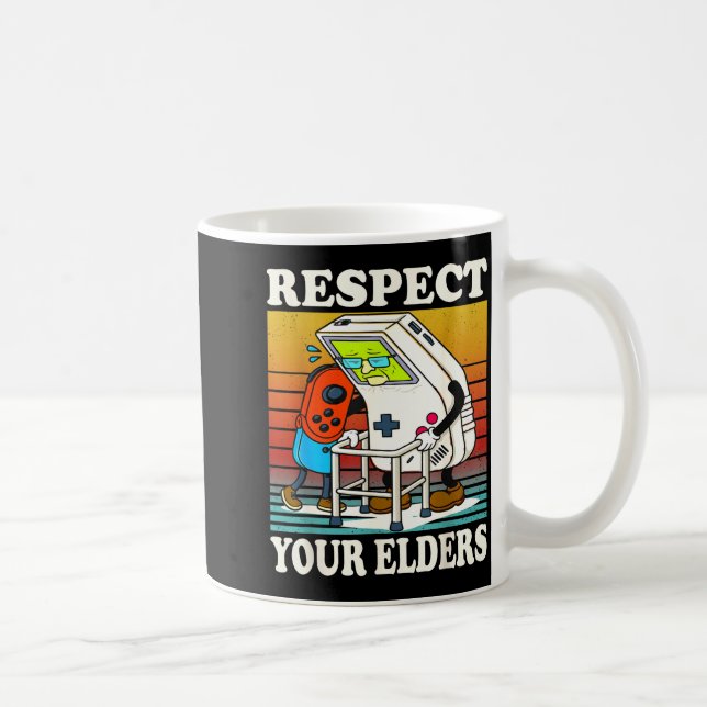 Caneca De Café Respect Your Elders Gaming Control 80s Retro Funny (Direita)