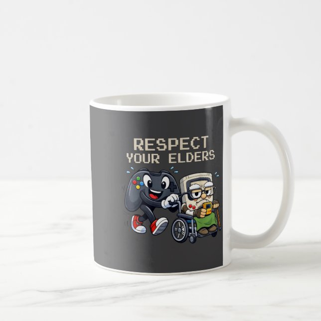 Caneca De Café Respect Your Elders Gaming Control Retro Funny Gam (Direita)