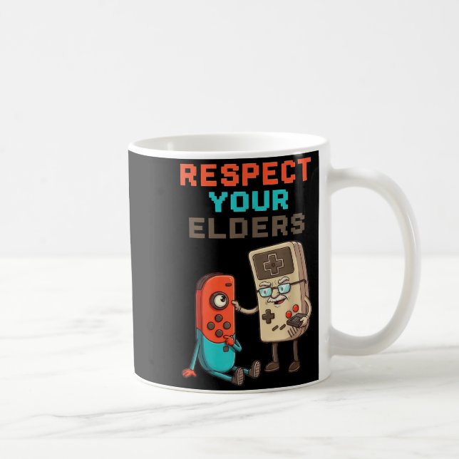 Caneca De Café Respect Your Elders Gaming Control Retro Funny Gam (Direita)