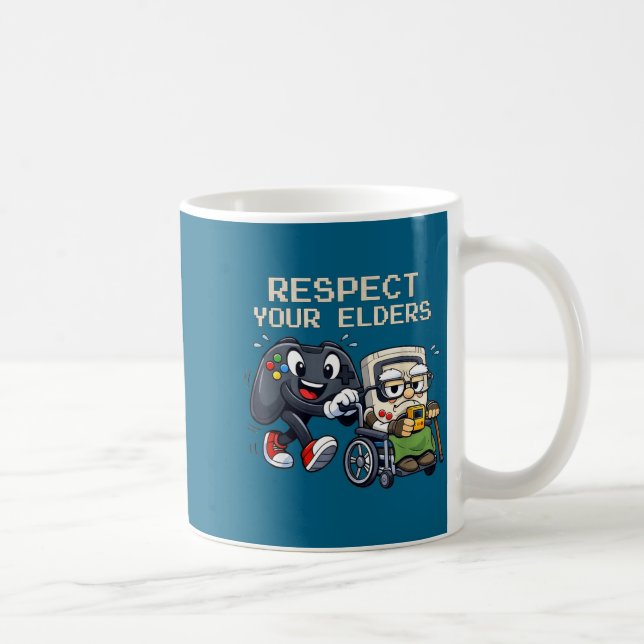 Caneca De Café Respect Your Elders Gaming Control Retro Funny Gam (Direita)
