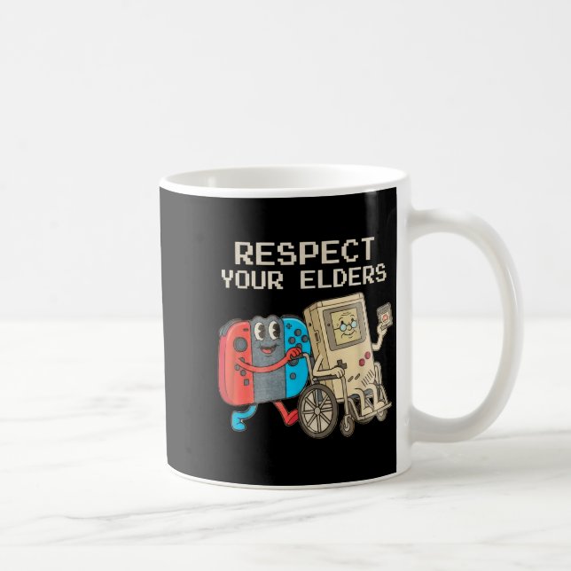 Caneca De Café Respect Your Elders Gaming Control Retro Funny Gam (Direita)