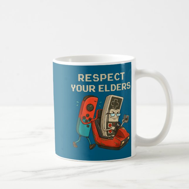 Caneca De Café Respect Your Elders Retro Gaming Funny Gamer Contr (Direita)