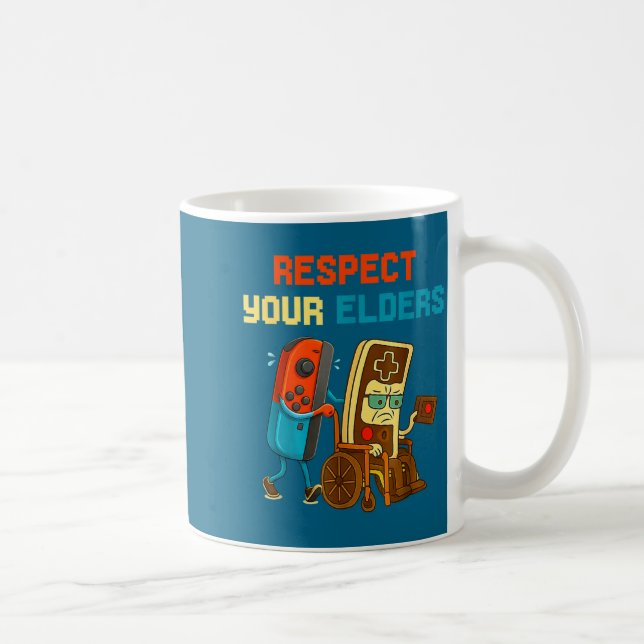 Caneca De Café Respect Your Elders Retro Gaming Funny Gamer Contr (Direita)