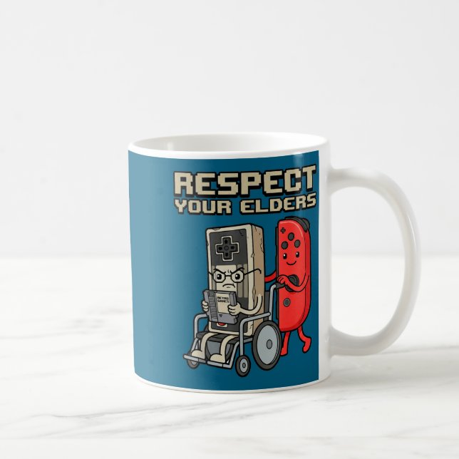 Caneca De Café Respect Your Elders Retro Gaming Funny Gamer Contr (Direita)