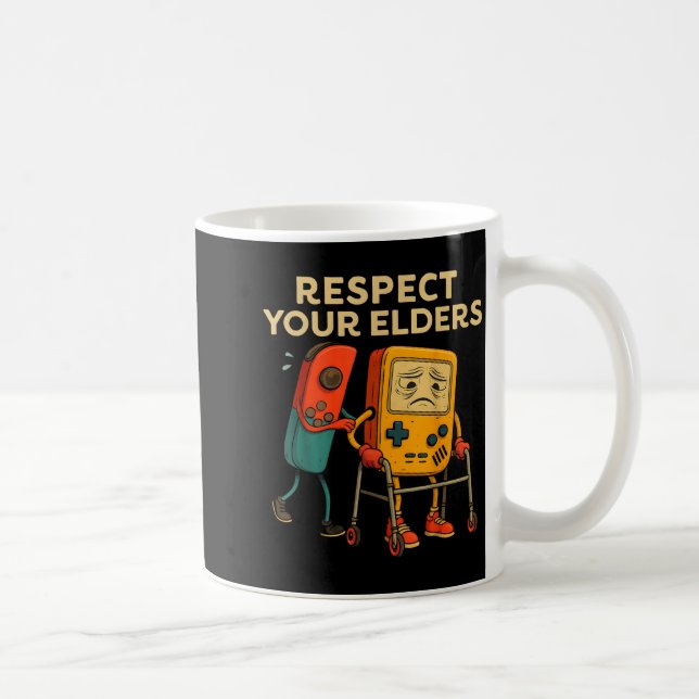 Caneca De Café Respect Your Elders Retro Gaming Funny Gamer Contr (Direita)