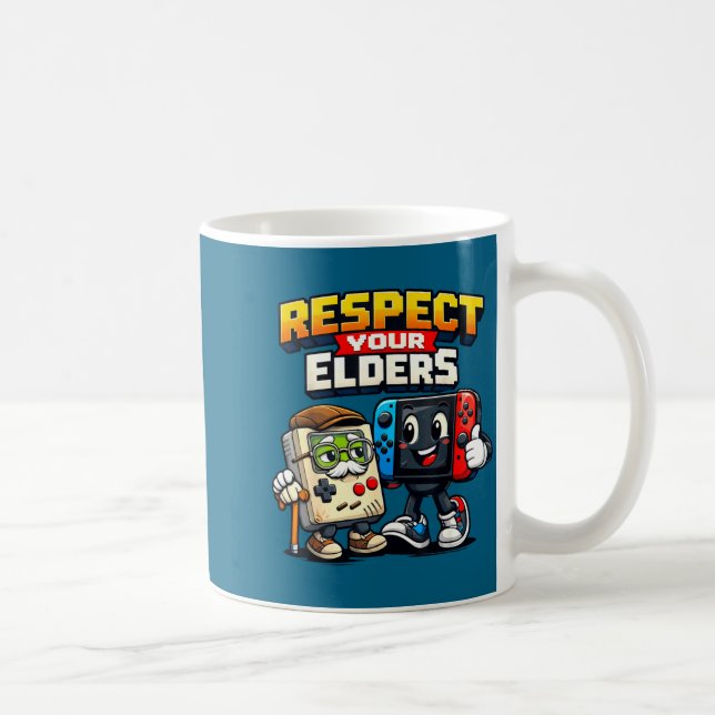 Caneca De Café Respect Your Elders Retro Gaming Funny Gamer Contr (Direita)