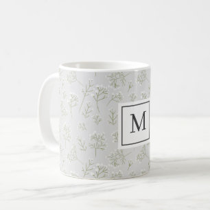 Caneca De Café Respiração de Bebê Floral Branco Monograma de Gips