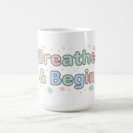 Caneca De Café Respire & Comece Citação Pastel
