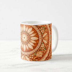 Caneca De Café Resplendor Boêmio: Mandala Cerâmica em Terracota