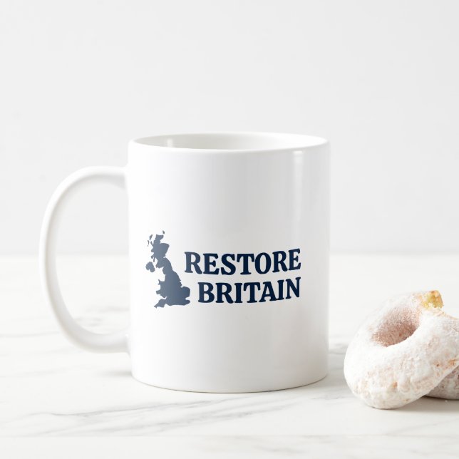 Caneca De Café Restaurar a Grã-Bretanha (Com Donut)