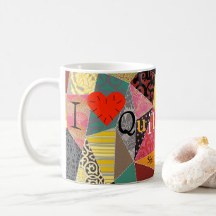 Caneca De Café Retalhos da edredão louca eu amo o acolchoado