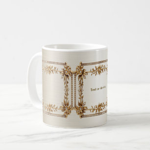 Caneca De Café Retângulo Ornado Dourado Flores de Diamante Brilha