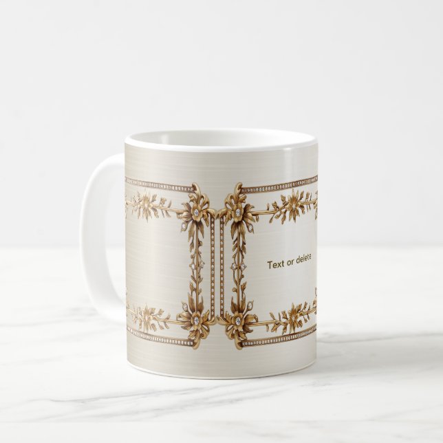 Caneca De Café Retângulo Ornado Dourado Flores de Diamante Brilha (Frente Esquerda)