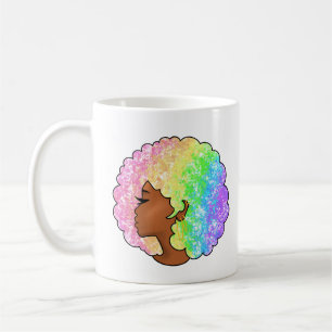 Caneca De Café Retrato Afro Arco-Íris Pastel Groovy Retro Cabelo