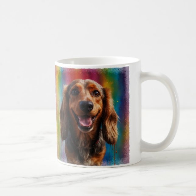 Caneca De Café Retrato Artístico Adorável Dachshund (Direita)