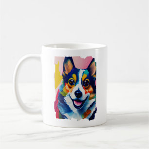 Caneca De Café Retrato Colorido de Cachorro - Pintura em Corgi