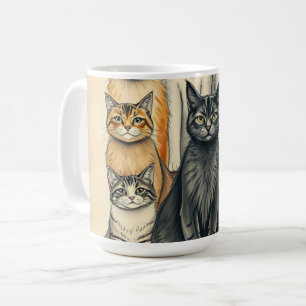 Caneca De Café Retrato da Família Cat Inspirado na Vintage
