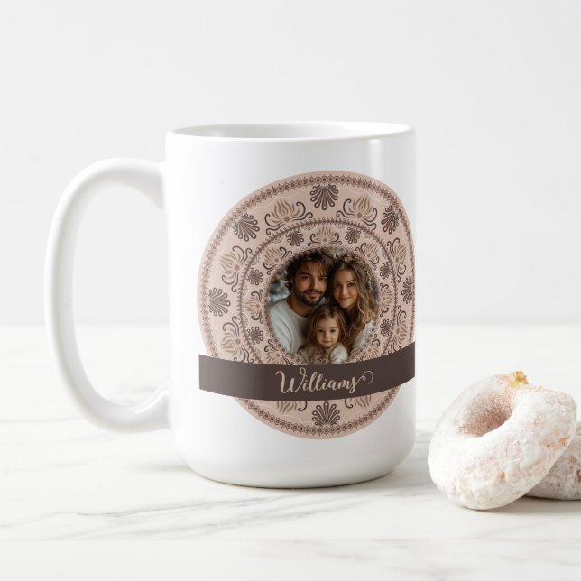 Caneca De Café Retrato da família personalizada Neutrais aquecido (Com Donut)