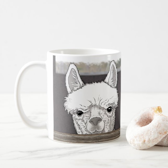Caneca De Café Retrato de Alpaca (Com Donut)