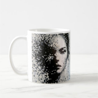 Caneca De Café Retrato de Arte em Pixel Preto e Branco