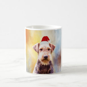 Caneca De Café Retrato de Arte Santa Hat do Cachorro Airedale