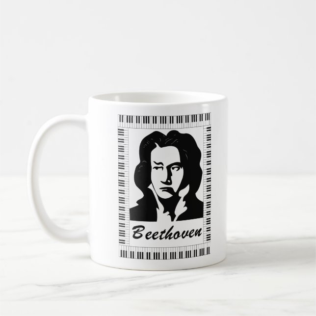 Caneca De Café retrato de beethoven com quadro-chave de piano (Esquerda)