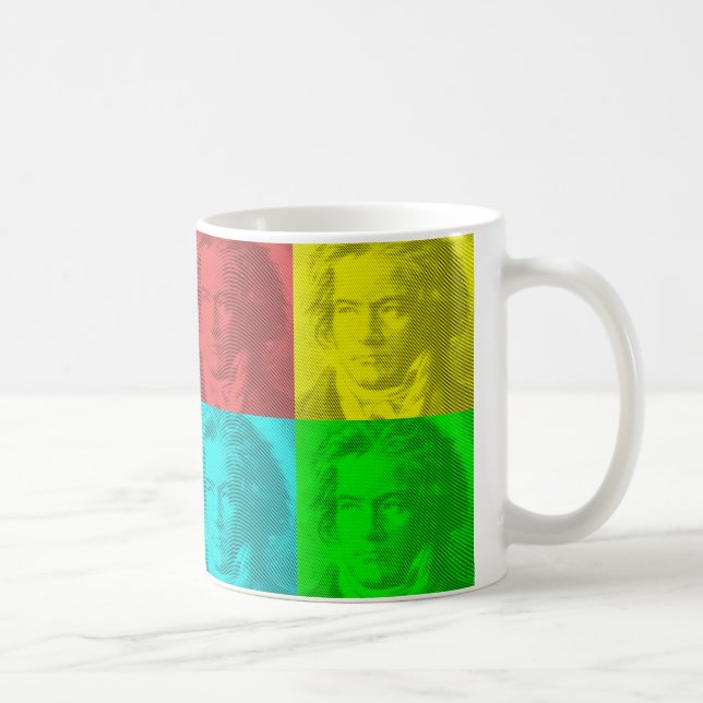 Caneca De Café Retrato De Beethoven Em Quadrados (Direita)