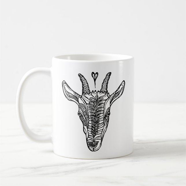 Caneca De Café Retrato de Cabra com Caneta Cardíaca (Esquerda)