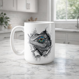Caneca De Café Retrato de Camaleão com Tinta e Olho Arco-íris