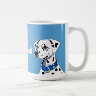 Caneca De Café Retrato de Cão Dalmata com Coleira Azul