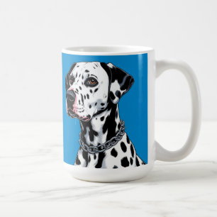 Caneca De Café Retrato de Cão Dalmata Contra Fundo Azul