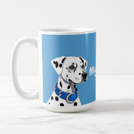 Caneca De Café Retrato De Cão Dalmático Com Colar Azul