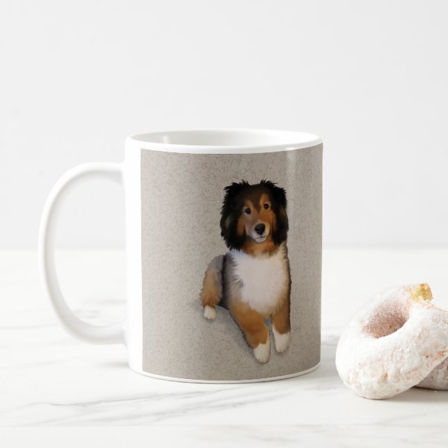 Caneca De Café retrato de cão mestiço de Sheltie (Com Donut)