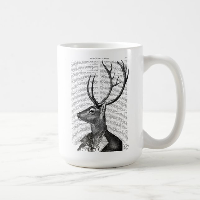 Caneca De Café Retrato de cervo preto e branco (Direita)