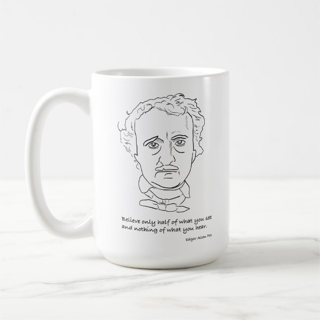 Caneca De Café Retrato de Edgar Allan Poe com citação Acredite (Esquerda)