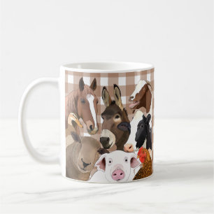 Caneca De Café Retrato de Fazenda-branca Gingham Check - Brown